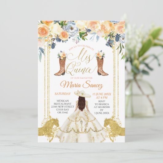 Westerne Spaans-goudboeken Quinceañera Invit Kaart (Staand voorkant)