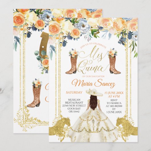 Westerne Spaans-goudboeken Quinceañera Invit Kaart (Voorkant / Achterkant)