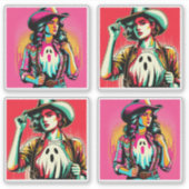 Westerne Spooky Cowgirls met Ghost Stickers (Voorkant)