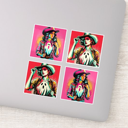 Westerne Spooky Cowgirls met Ghost Stickers (Detail)