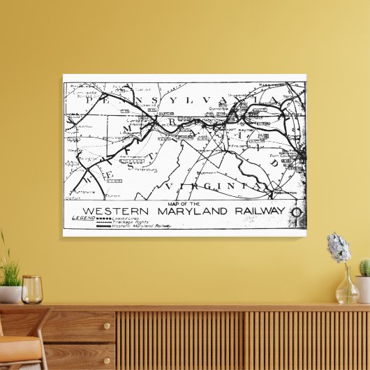 Westerne spoorweg 1920 - kaart canvas afdruk (Insitu (Woonkamer))