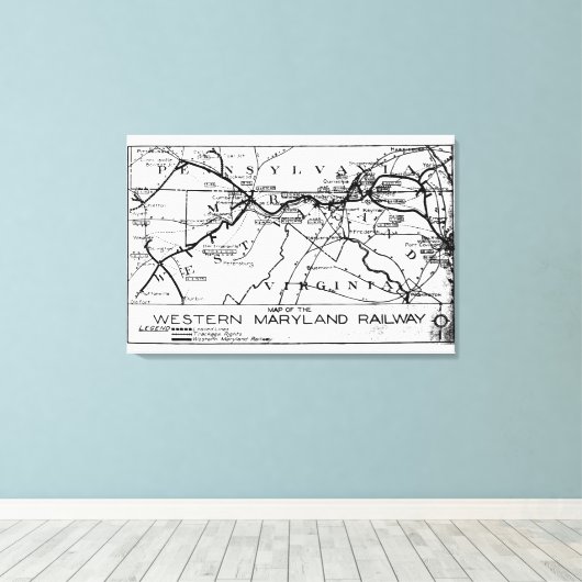 Westerne spoorweg 1920 - kaart canvas afdruk (Insitu (Houten vloer))
