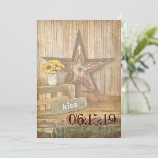 Westerne Star Kiss Wedding Invites in het Rustisch Kaart (Staand voorkant)