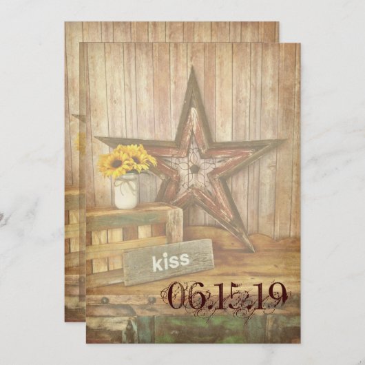 Westerne Star Kiss Wedding Invites in het Rustisch Kaart (Voorkant / Achterkant)