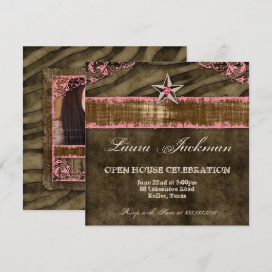 Westerne Star Photo Card Coral Afstudeerder Zebra  Kaart (Voorkant / Achterkant)