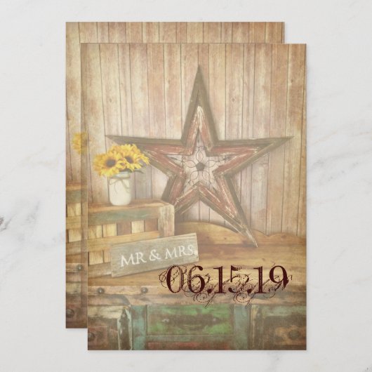 Westerne Star Wood Wedding Invites Kaart (Voorkant / Achterkant)