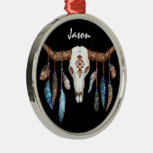 Westerne Steer Skull en Feathers Aangepast Metalen Ornament (Rechts)