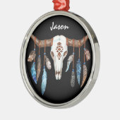 Westerne Steer Skull en Feathers Aangepast Metalen Ornament (Links)