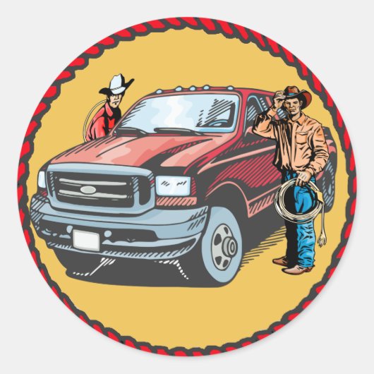 Westerne Stickers Rodeo Cowboys met truck (Voorkant)