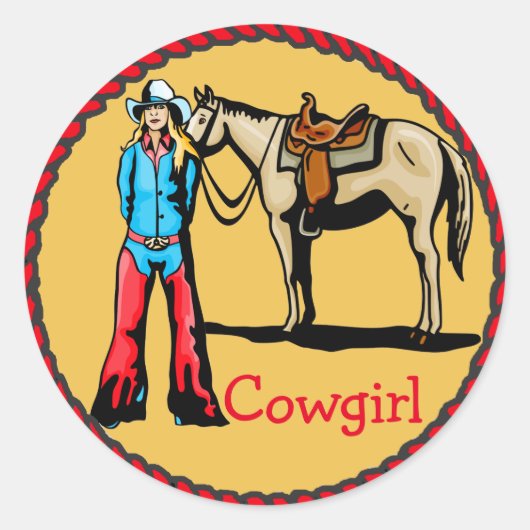 Westerne Stickers Rodeo Cowgirl met paard (Voorkant)