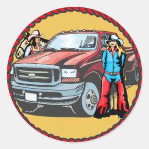 Westerne Stickers Rodeo Cowgirl met vrachtwagen