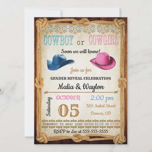 Westerne Stijl Baby Onthullen Douche Uitnodigen Kaart (Voorkant)