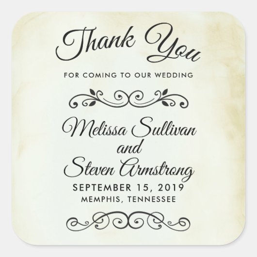 Westerne stijl bruiloft Bedankt Vierkante Sticker (Voorkant)