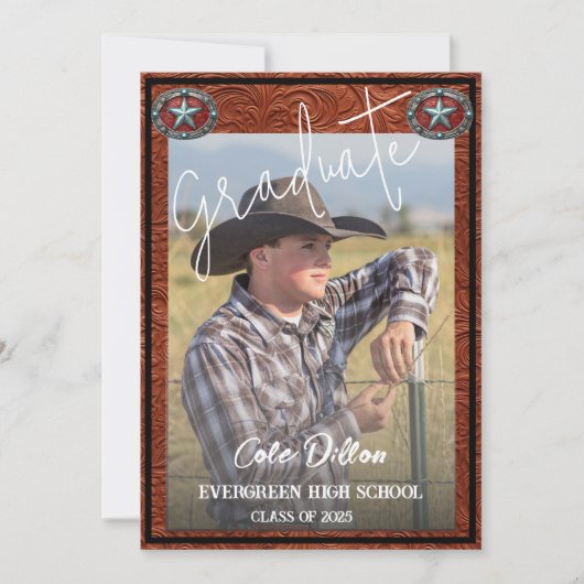 Westerne stijl Cowboy foto Afstuderen uitnodiging (Voorkant)