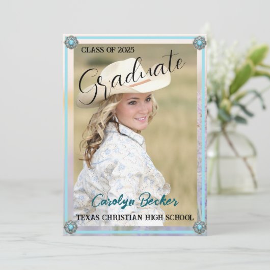 Westerne stijl Cowgirl Foto Afstuderen Uitnodiging (Staand voorkant)