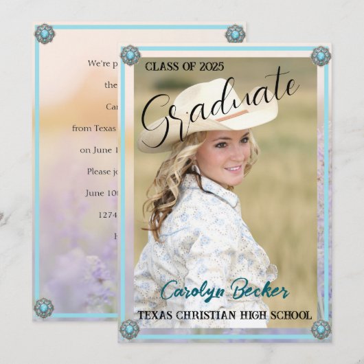 Westerne stijl Cowgirl Foto Afstuderen Uitnodiging (Voorkant / Achterkant)