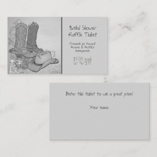 Westerne stijl Cowgirl Raffle Informatiekaartje (Voorkant / Achterkant)