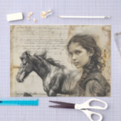 Westerne Stijl Paard en Meisje Gebrandschilderde D Tissuepapier (Craft)