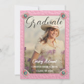 Westerne Stijl Roze Cowgirl Foto Afstuderen Kaart (Voorkant)