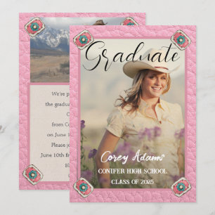 Westerne Stijl Roze Cowgirl Foto Afstuderen Kaart