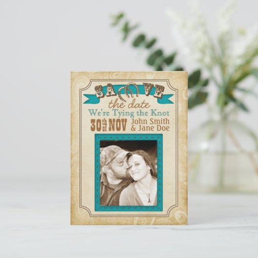 Westerne stijl Save the Date Cards Aankondigingskaart (Staand voorkant)