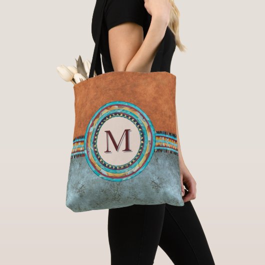 Westerne stijl Turquoise & Sinaasappel Tote Bag (Dichtbij)