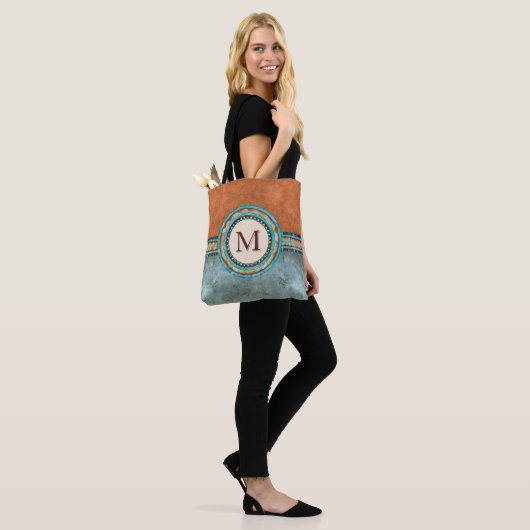 Westerne stijl Turquoise & Sinaasappel Tote Bag (Op model)