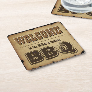 Westerne stijl Welkom bij onze BBQ (aanpasbaar) Kartonnen Onderzetters