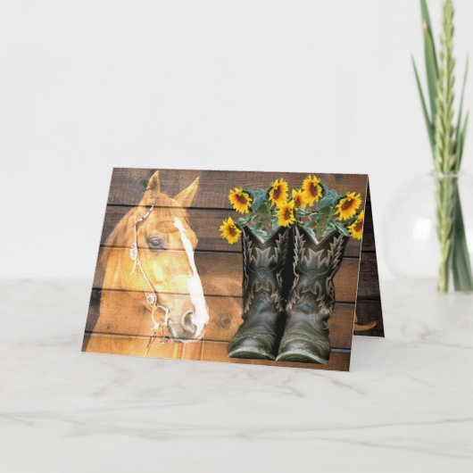 Westerne stijlpaarden en cowboy Boots-zonnebloemen Notitiekaartje (Voorkant)