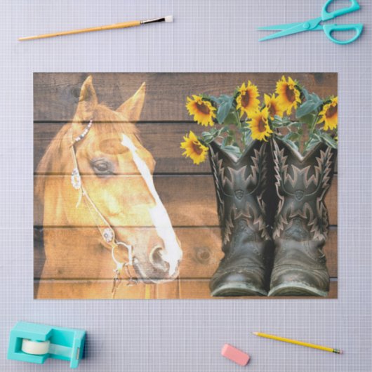 Westerne stijlpaarden en cowboy Boots-zonnebloemen Tissuepapier (Craft)