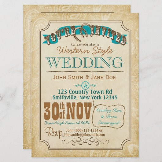 Westerne stijluitnodiging kaart (Voorkant / Achterkant)