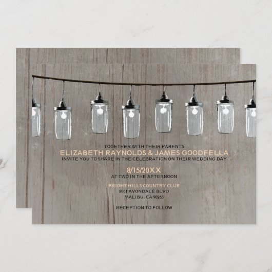 Westerne String Lights Wedding Invitations Kaart (Voorkant / Achterkant)