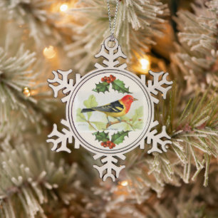Westerne Tanager Snowflake Pewter Kerstmenorum Tin Sneeuwvlok Ornament