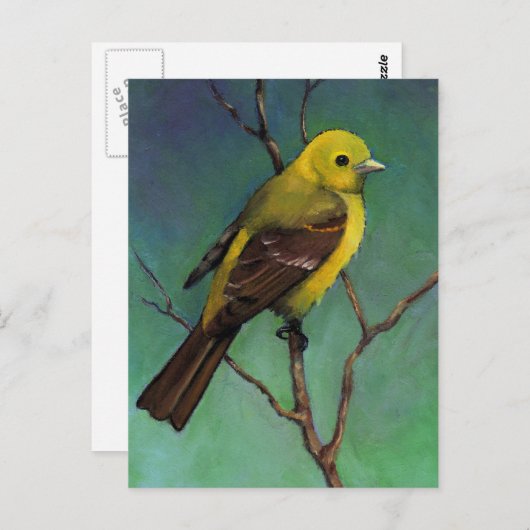 Westerne Tanager: Vogel in oliepastel Briefkaart (Voorkant / Achterkant)