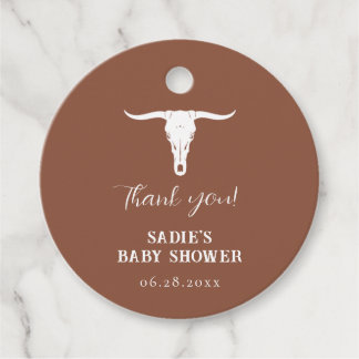 Westerne Terracotta Longhorn Baby shower Favoriet  Bedankjes Labels