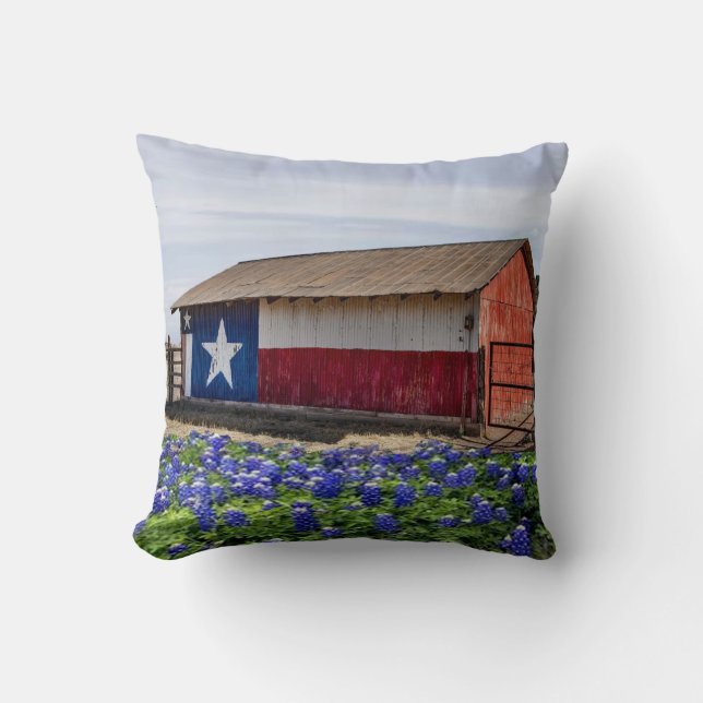 Westerne Texas Barn en Bluebonnets Kussen (Voorkant)