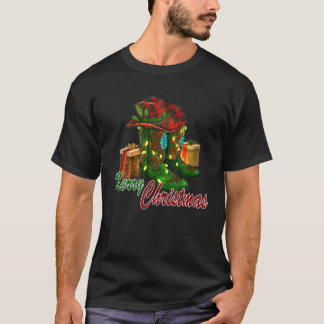Westerne Texas Cowboy Boots Pet Merry Kerstmis Koe T-shirt