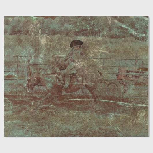 Westerne  textielvezel in Rodeo country paardenren Cadeaupapier (Vlak)