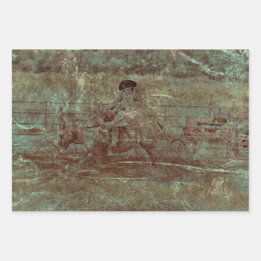 Westerne  textielvezel in Rodeo country paardenren Inpakpapier Vel (Voorkant)