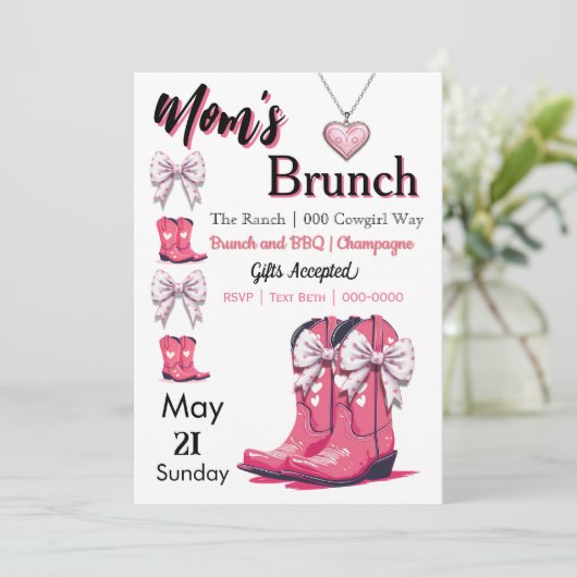 Westerne thema roze bogen en laarzen Moederdag Kaart (Staand voorkant)