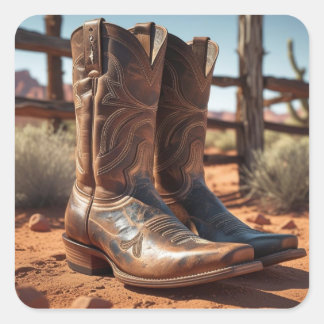 Westerne thema-Stickers | cowboylaarzen Vierkante Sticker