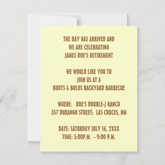 WESTERNE THEMED-PARTIJINVITATIE ~ EZ2 AANGEPAST KAART (Achterkant)