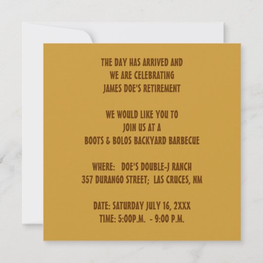 WESTERNE THEMED-PARTIJINVITATIE ~ EZ2 AANGEPAST KAART (Achterkant)