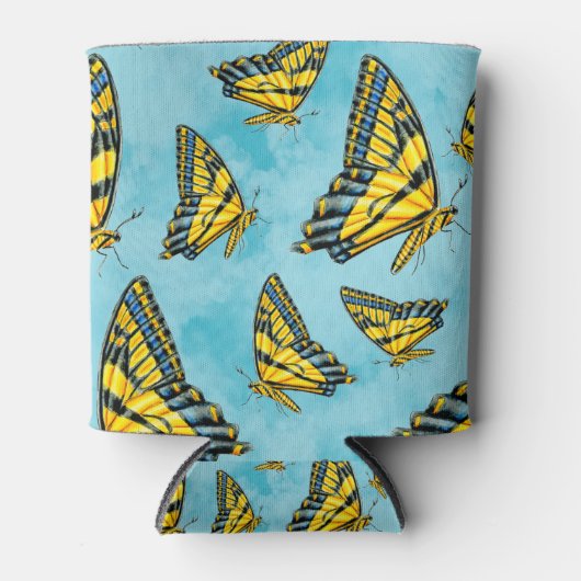 Westerne Tijger Swallowtail Vlinder op Wolken Blikjeskoeler (Voorkant)