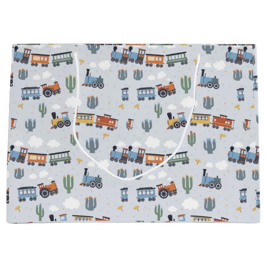 Westerne Trein Avontuur Gift Bag | Schattigee cact Groot Cadeauzakje (Voorkant)