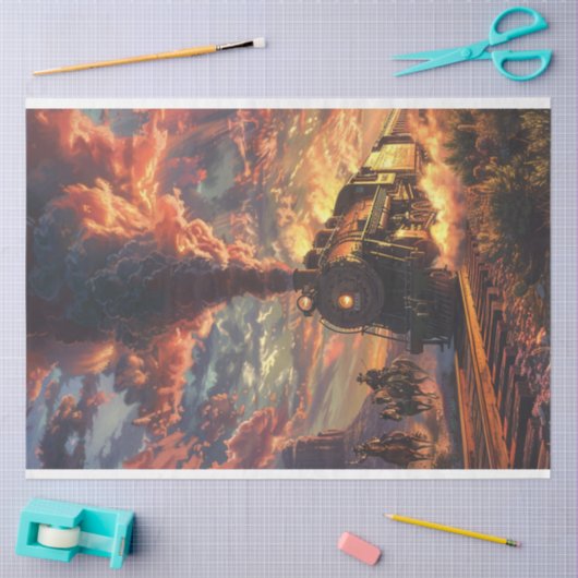 Westerne trein zonsondergang Showdown Decoupage Tissuepapier (Craft)