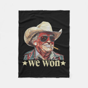 Westerne Trump Cowboy We Won American Flag Cowboy  Fleece Deken