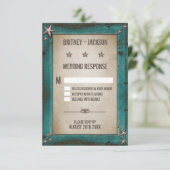 Westerne Turquoise Barn Wood Wedding RSVP-kaarten RSVP Kaartje (Staand voorkant)