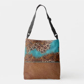 Westerne Turquoise Glitter Leather Flourish Leopar Crossbody Tas (Achterkant)
