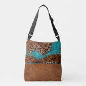 Westerne Turquoise Glitter Leather Flourish Leopar Crossbody Tas (Voorkant)